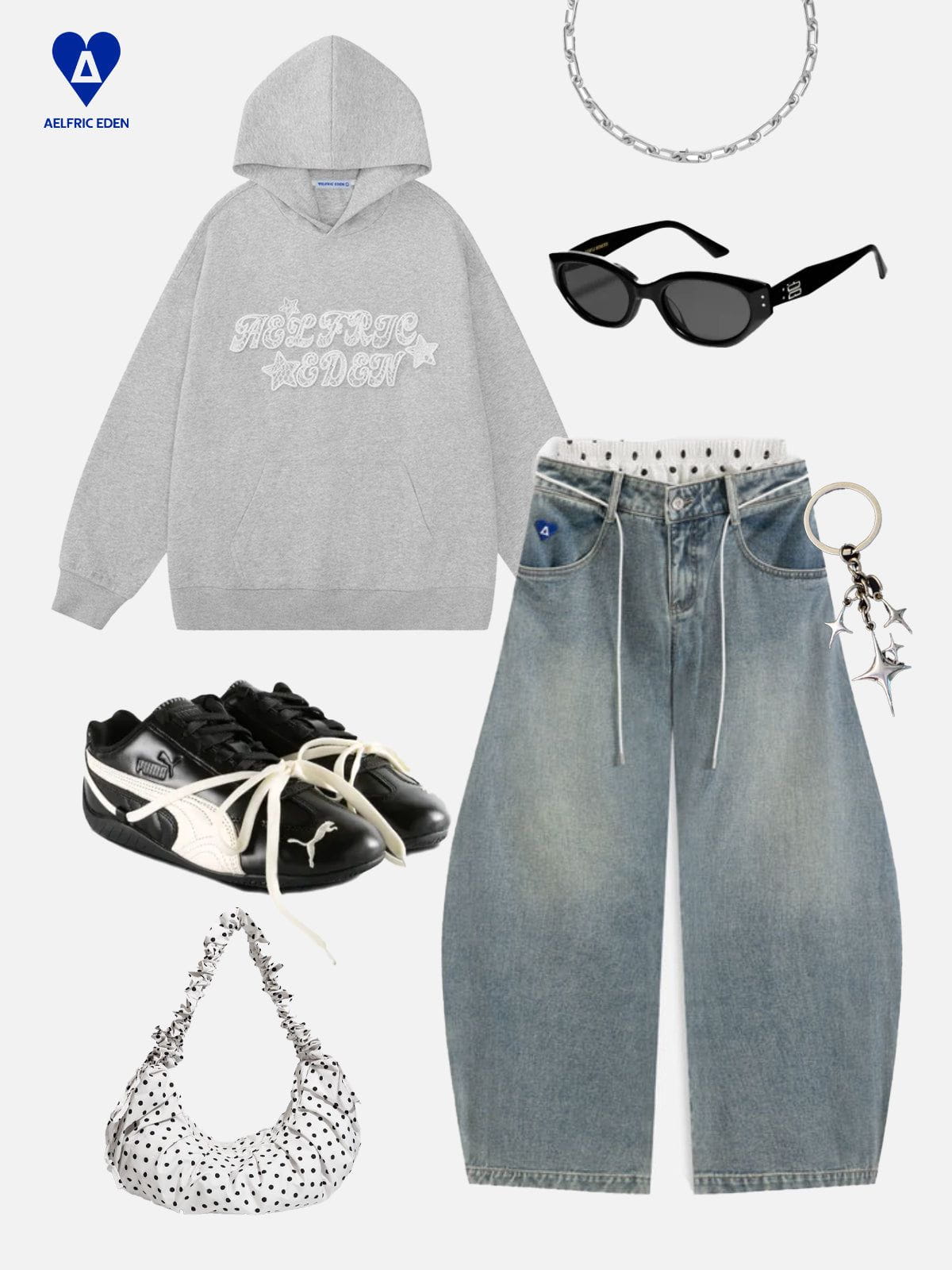 Aelfric Eden Polka Dot Double Waist Super Baaggy Barrel Jeans - Image 2