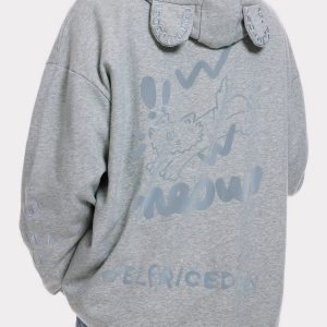 Aelfric Eden Embroidery Rabbit Ears Zip Up Hoodie