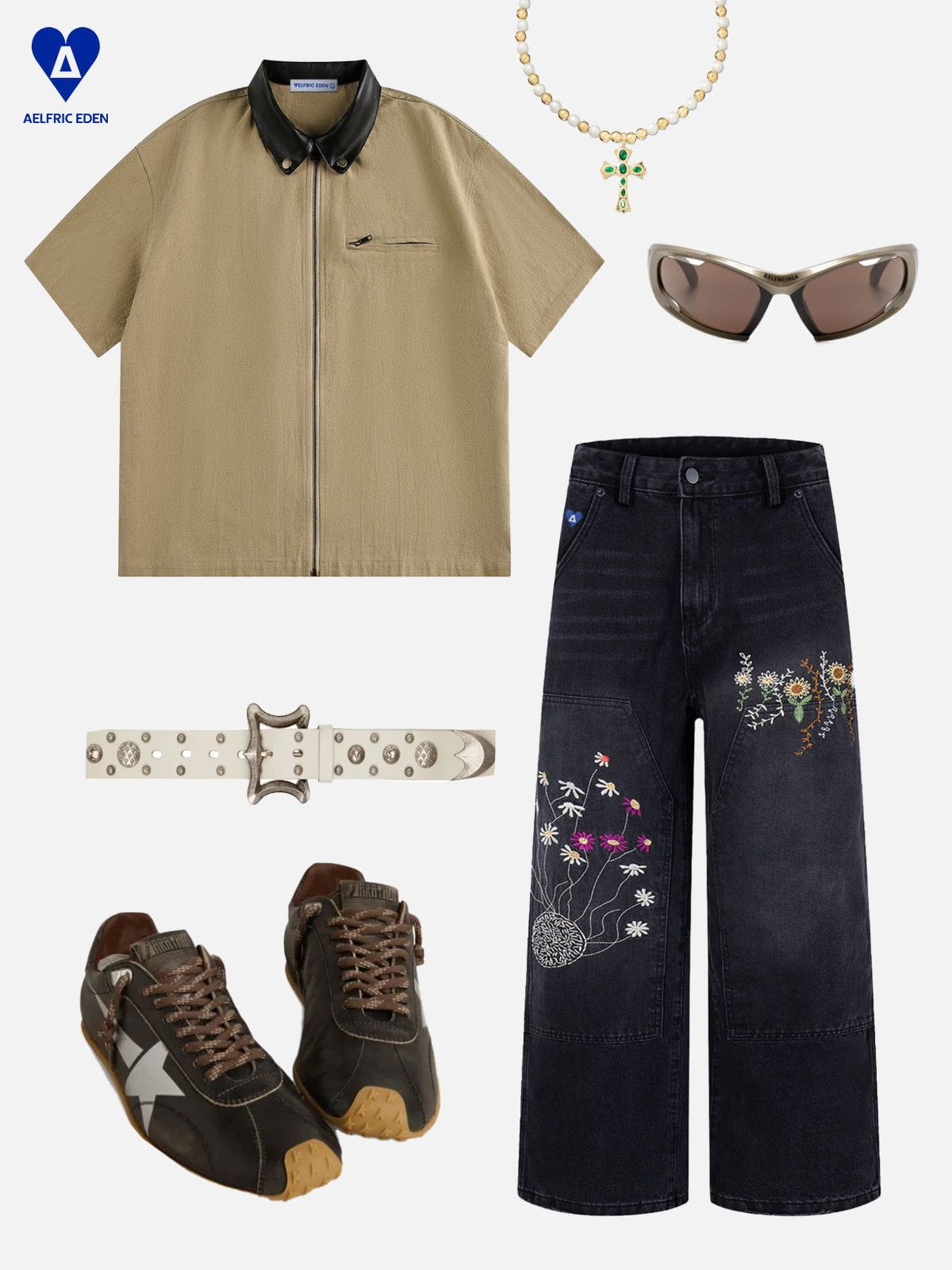 Aelfric Eden Floral Embroidery Double Knee Jeans - Image 3