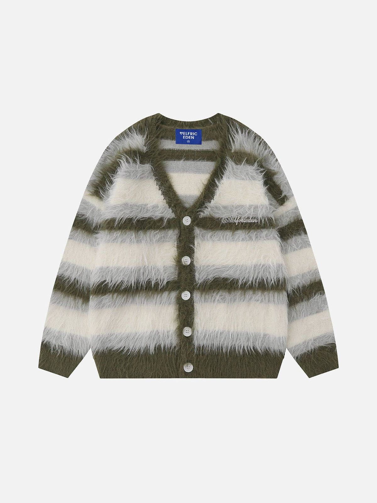 Aelfric Eden Color Block Striped Fuzzy Cardigan