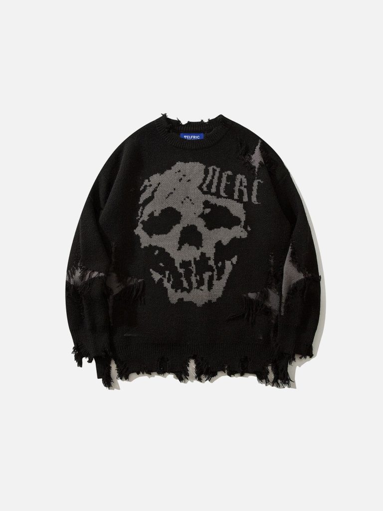 Aelfric Eden Distressed Skull Graphic Sweater