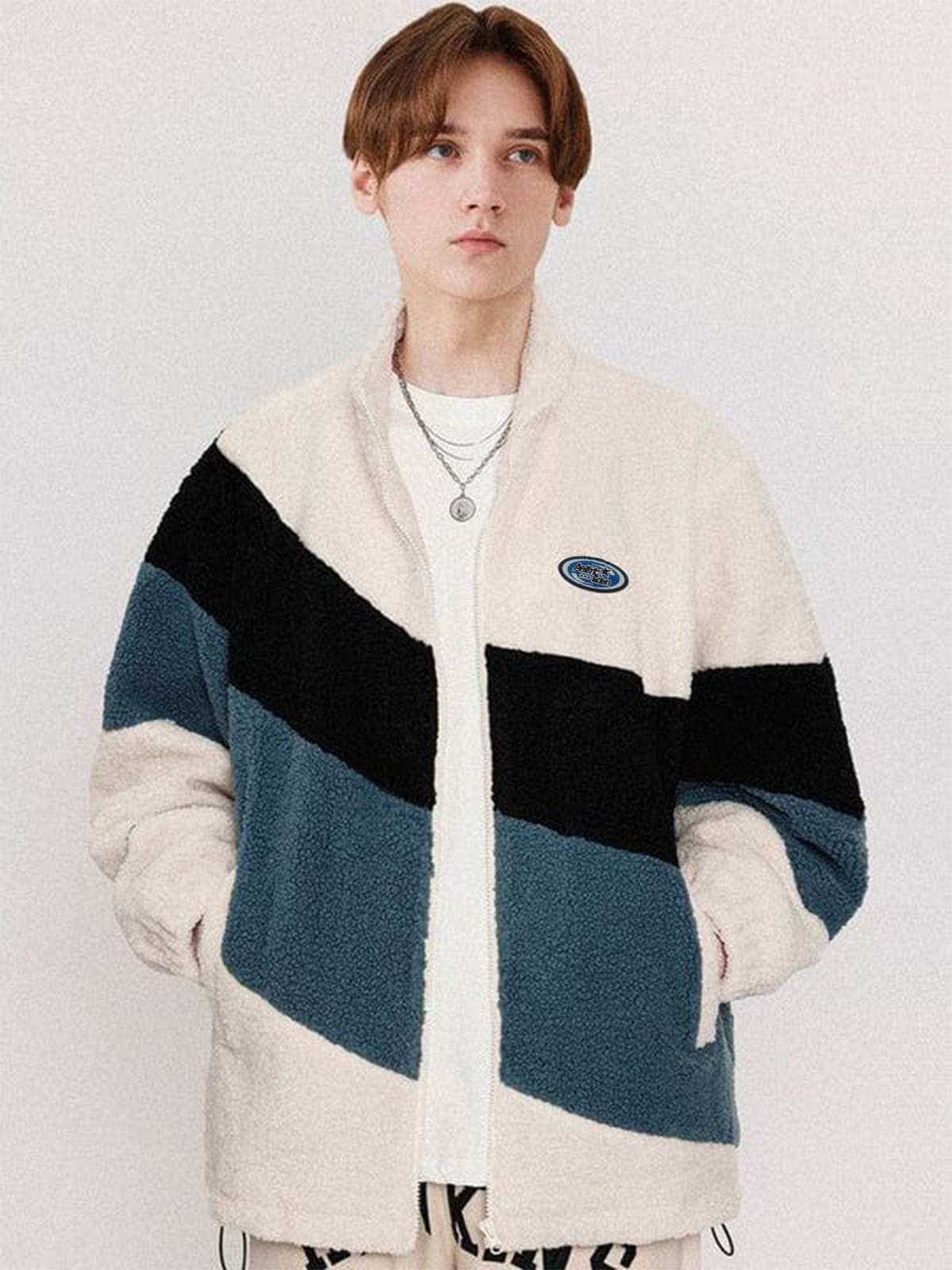 Aelfric Eden Three-color Patchwork Sherpa Coat - Image 4