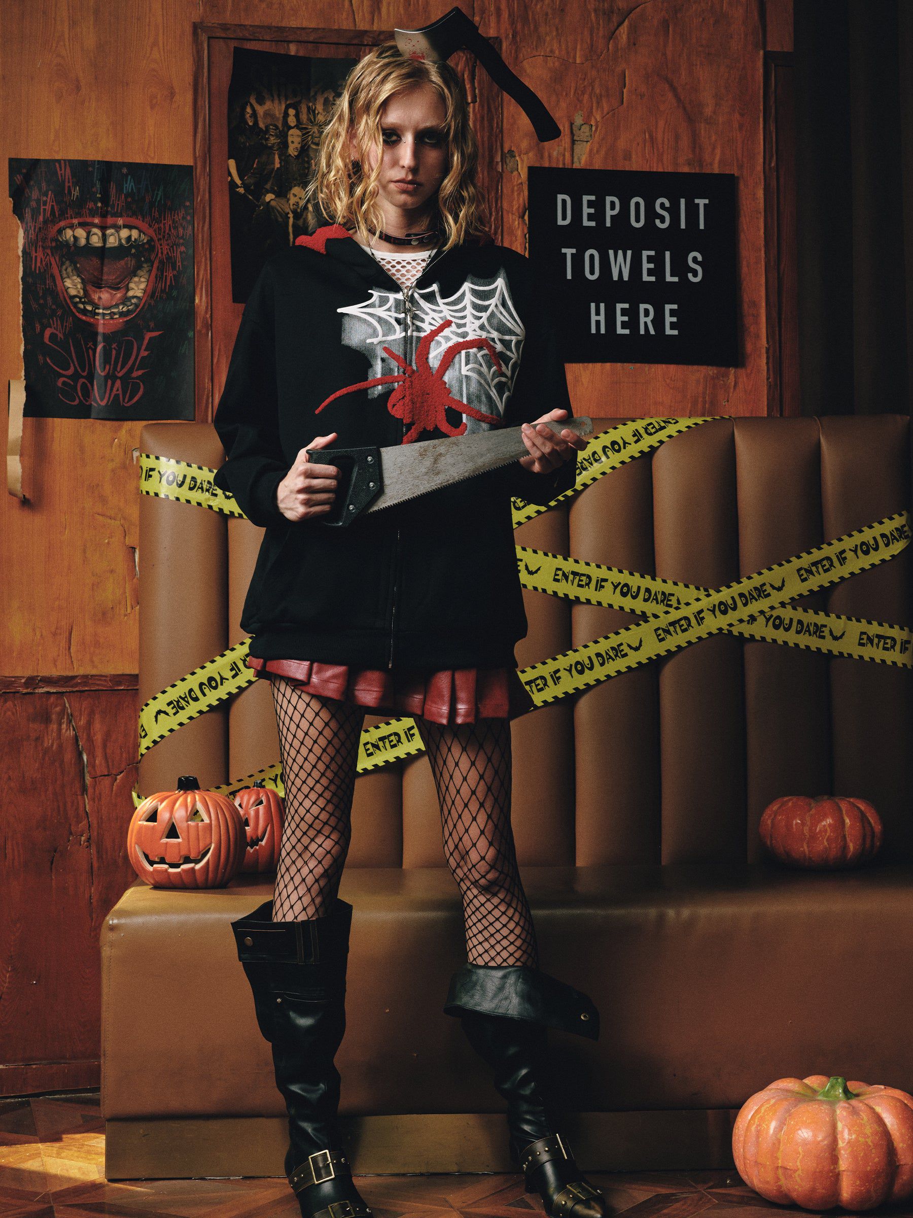 Aelfric Eden Horn Design Flocking Spider Zip Up Hoodie - Image 5