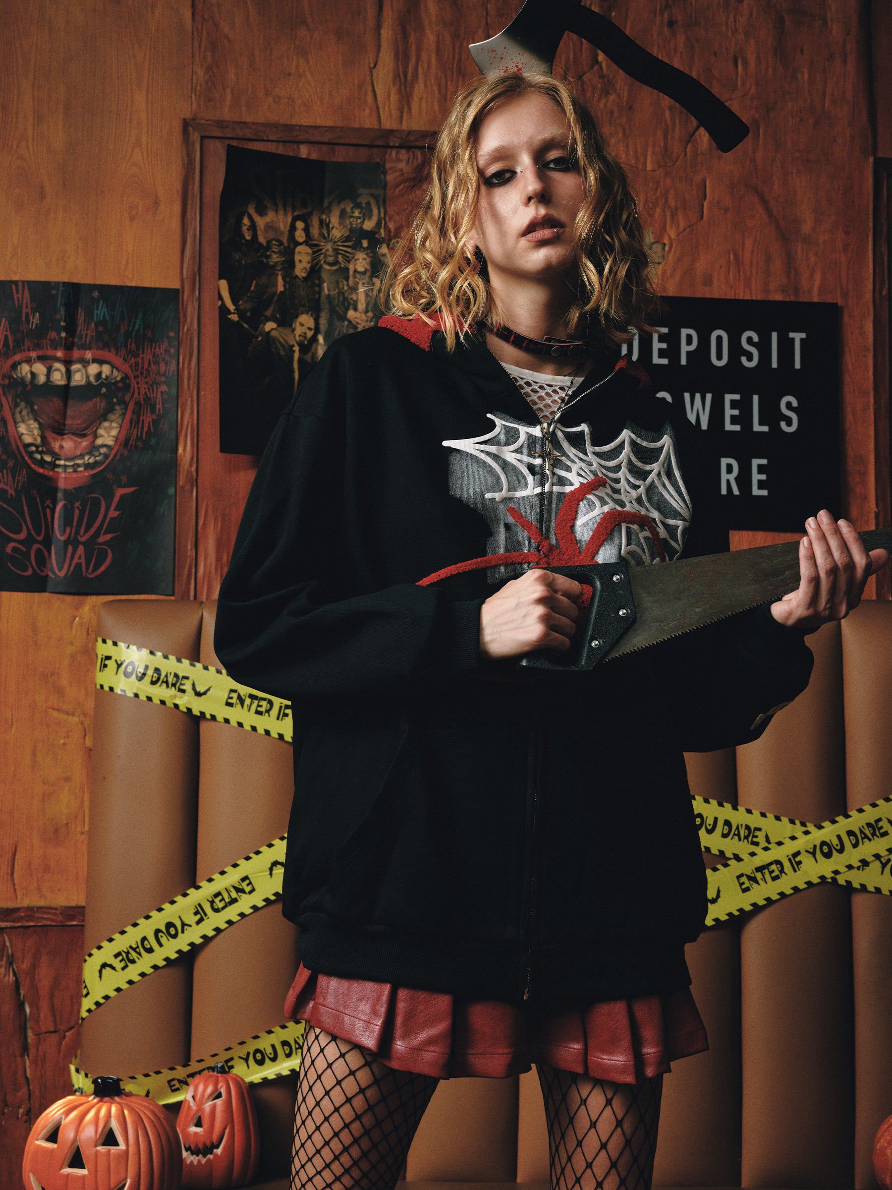 Aelfric Eden Horn Design Flocking Spider Zip Up Hoodie - Image 3