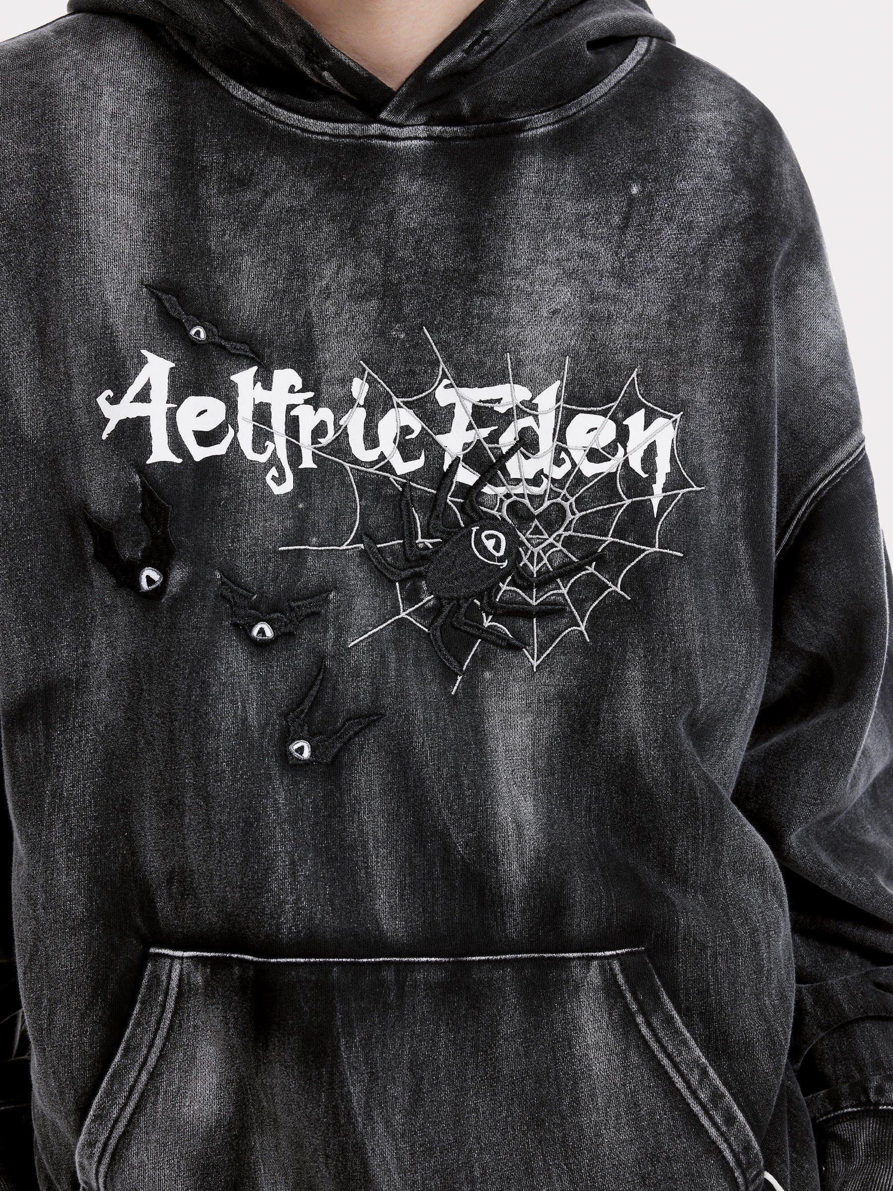 Aelfric Eden Embroidery Bat Spider Washed Pullover Hoodie - Image 7