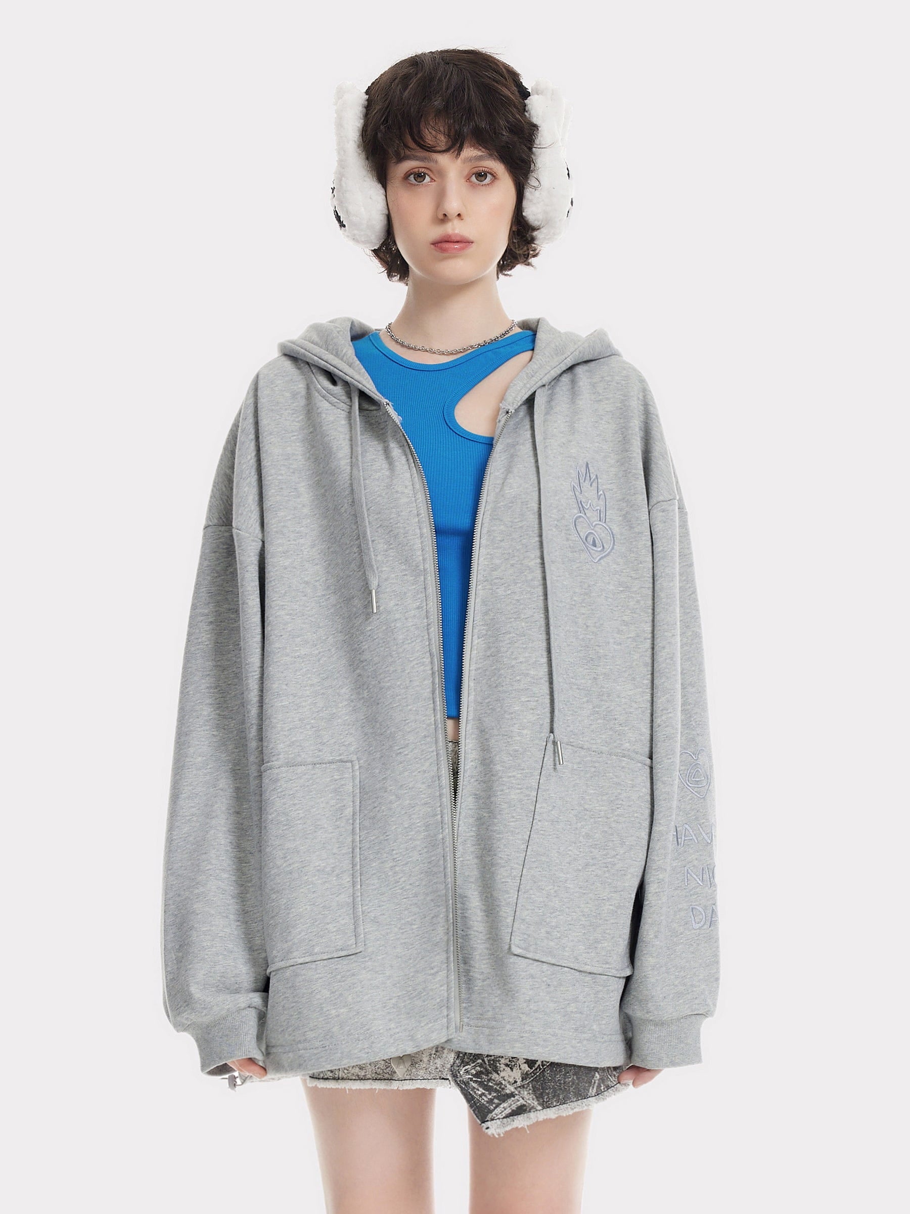 Aelfric Eden Embroidery Rabbit Ears Zip Up Hoodie - Image 13
