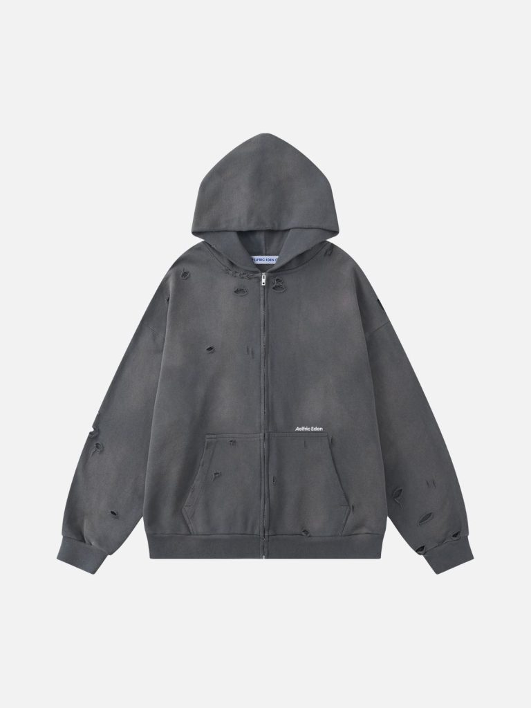 Aelfric Eden Distressed Zip Up Hoodie