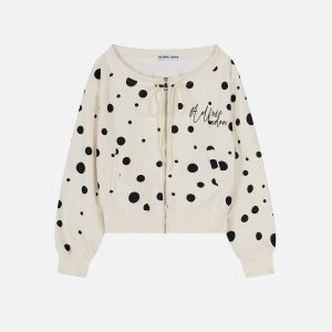 Aelfric Eden Polka Dot Off-The-Shoulder Zip Up Sweatshirt