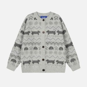 Aelfric Eden Dog Fair Isle Jacquard Cardigan
