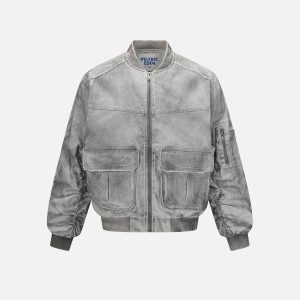Aelfric Eden Washed Plated Sleeve Zip Up Jacket
