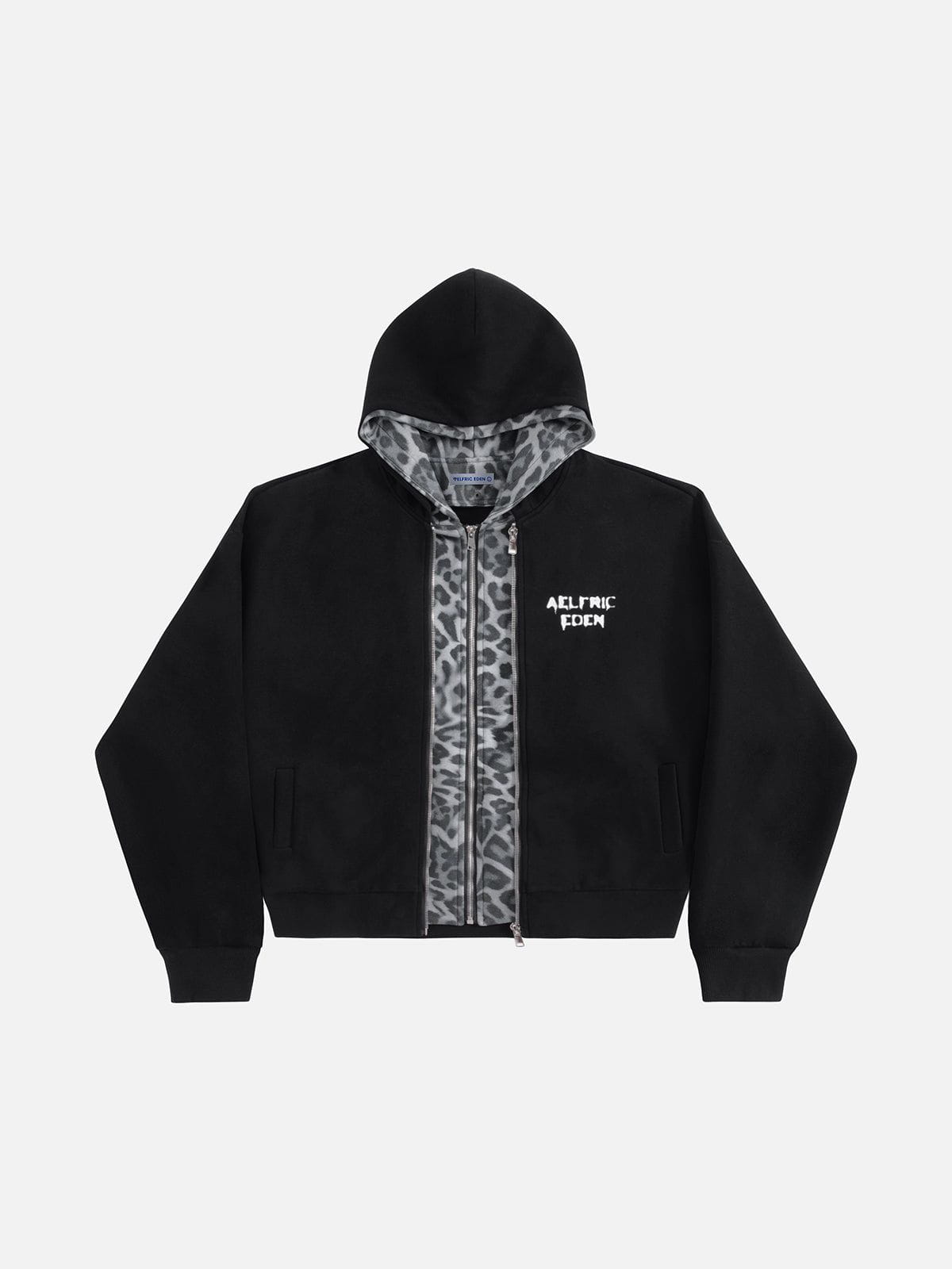 Aelfric Eden Leopard Two Layer Boxy Zip Up Hoodie