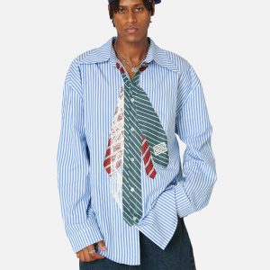 Aelfric Eden Necktie Graphic Stripe Long Sleeve Shirt