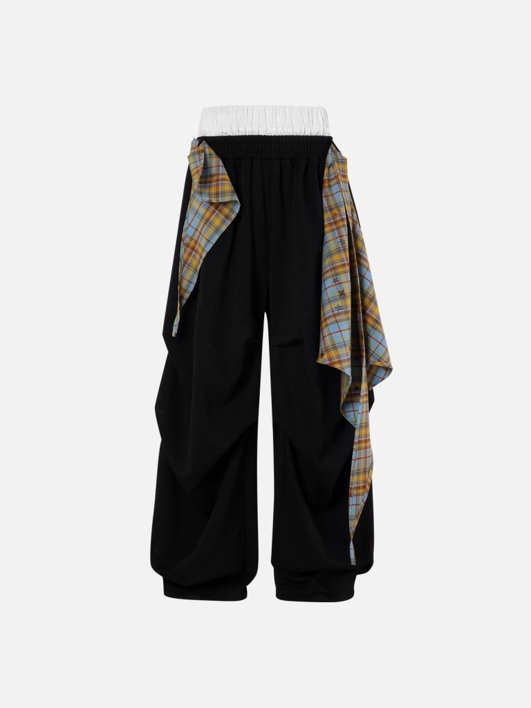 Aelfric Eden Layered Plaid Double Waist Super Baaggy Barrel Sweatpants