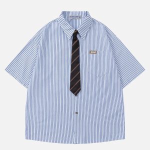 Aelfric Eden Vertical Stripes Tie Shirt