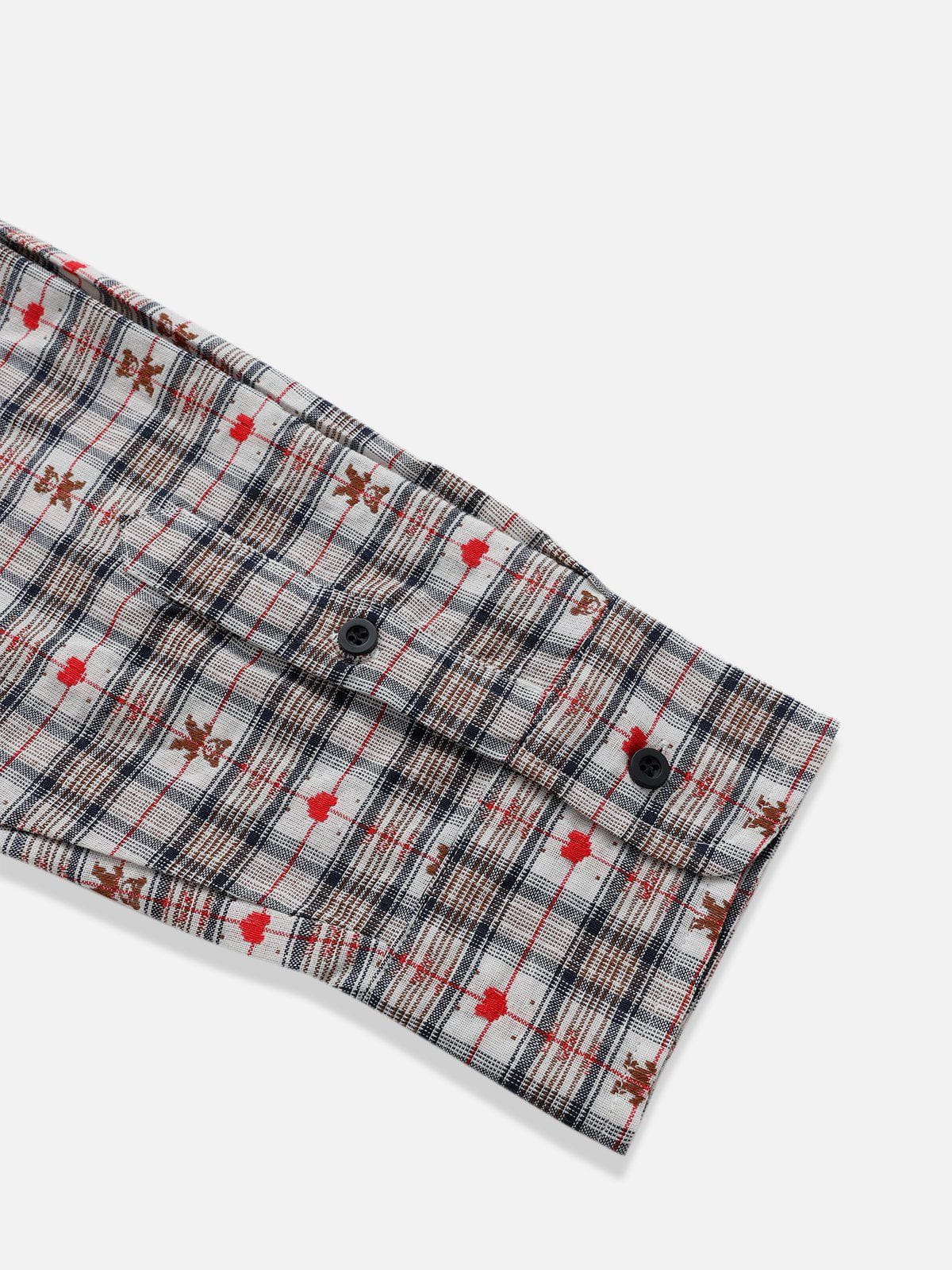 Aelfric Eden Crochet Heart Pocket Plaid Long Sleeve Shirt - Image 5