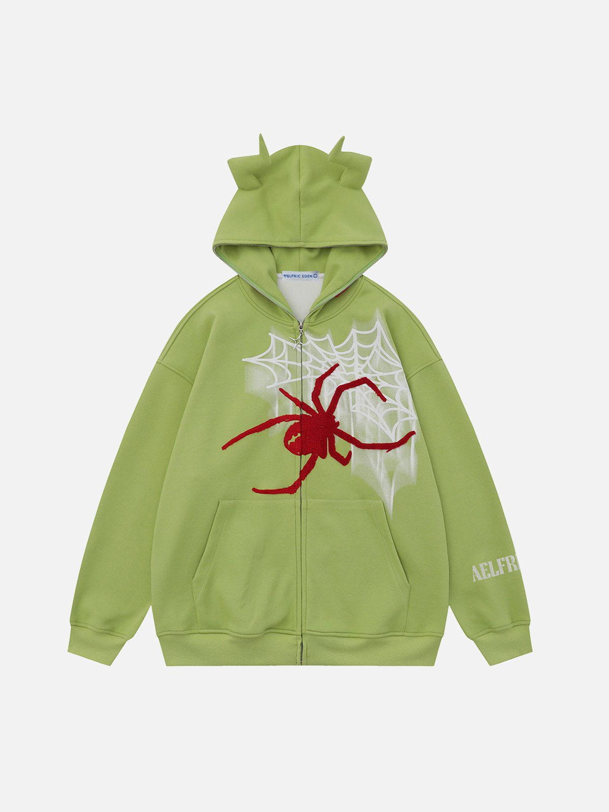 Aelfric Eden Horn Design Flocking Spider Zip Up Hoodie - Image 7