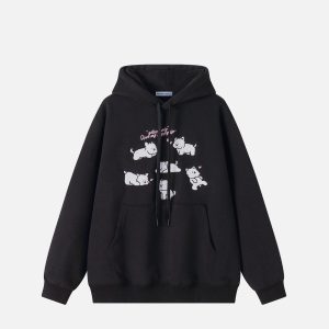 Aelfric Eden Embroidery Cartoon Dog Graphic Pullover Hoodie