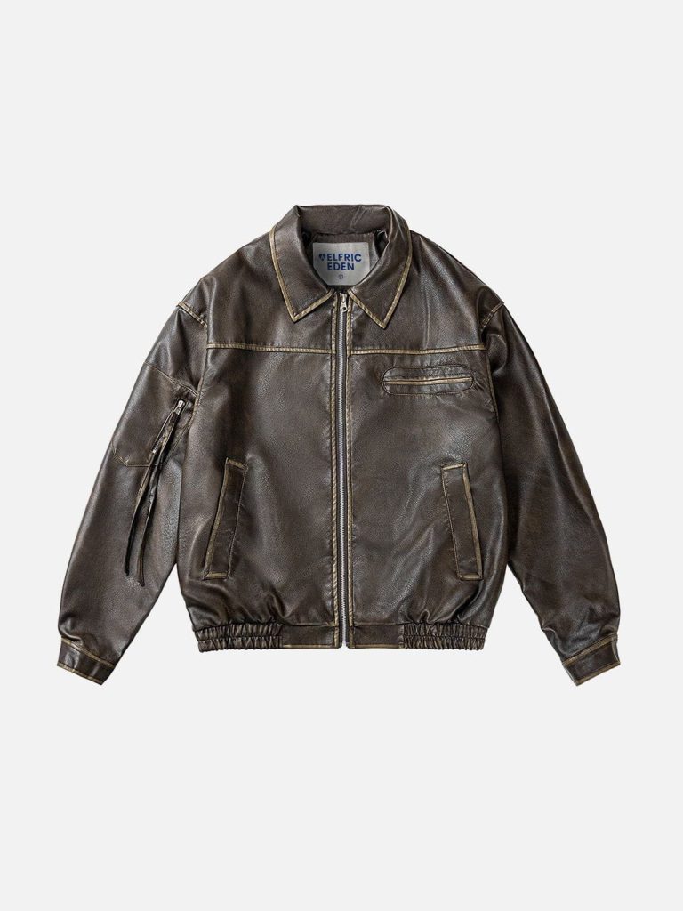 Aelfric Eden Multi Pocket Faux Leather Cropped Jacket