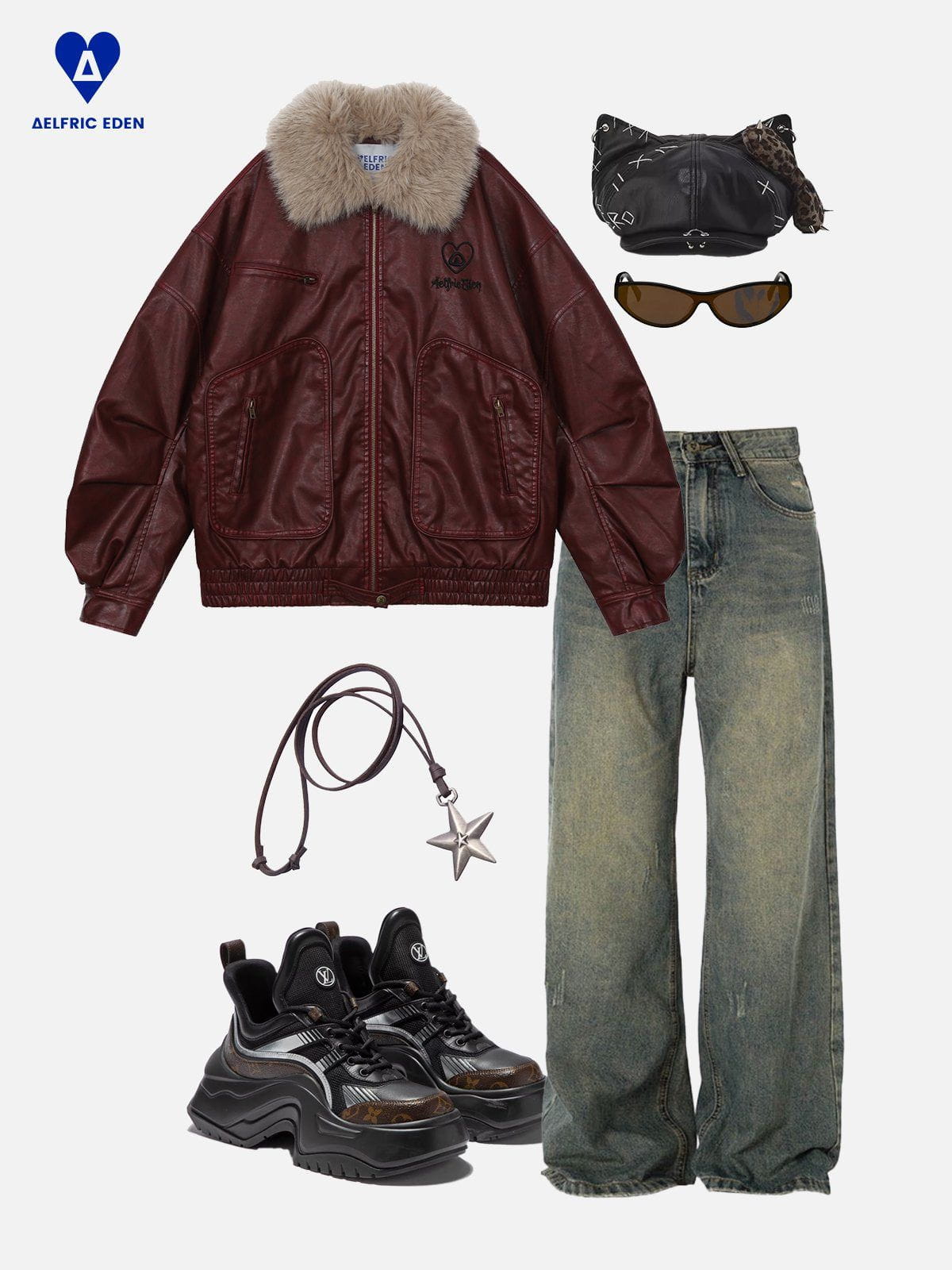 Aelfric Eden Detachable Collar Faux Leather Coat - Image 7